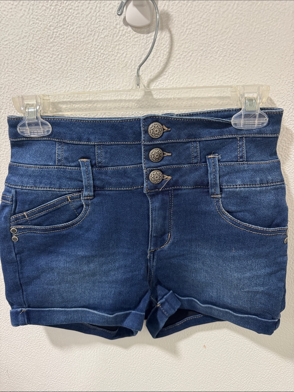 High-Rise Dark Blue Denim Women’s Shorts
